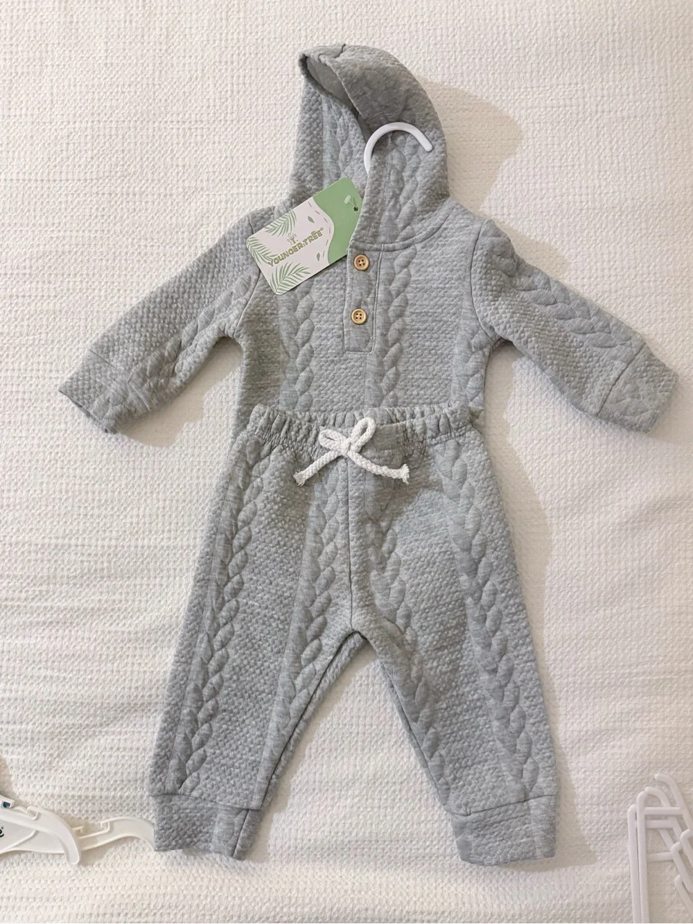 2-Pack Set - Cable-Knit Hooded Baby Set - Gray & White